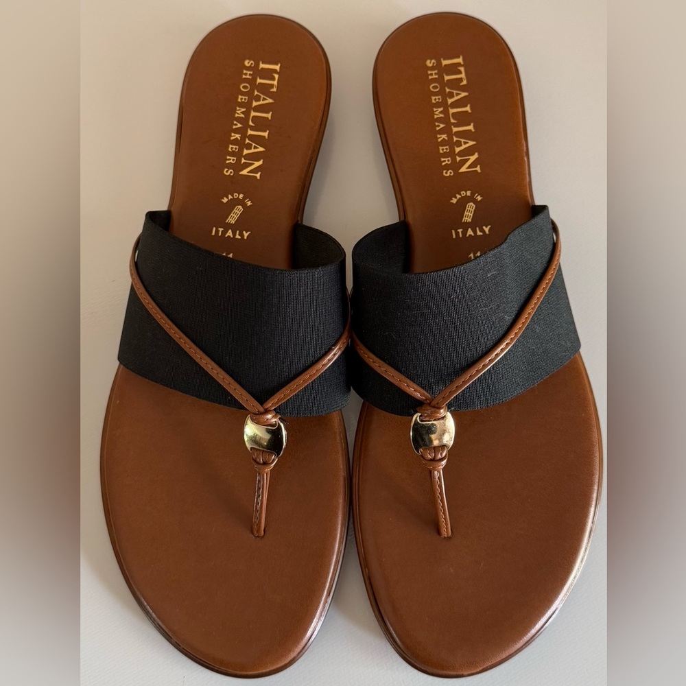 Italian Shoemakers Black and Brown Thong Sandals Size 11